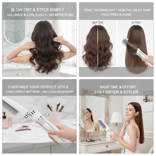 POCREATION 2-In-1 Electric Hair Dryer Styling Tool - Blow Dryer Brush with Teasing Comb, 3 Gear Adjustable Hair Straightener (US Plug) - Image 3