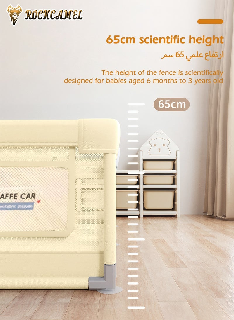 ROCKCAMEL سياج أطفال (بلاي بن) مع 3 ألعاب و60 كرة ملونة، حظيرة أطفال محمولة بمصاصات، شبكة قابلة للإزالة والغسيل، مركز أنشطة داخلي وخارجي (أصفر، 180 × 200 سم) - Image 4