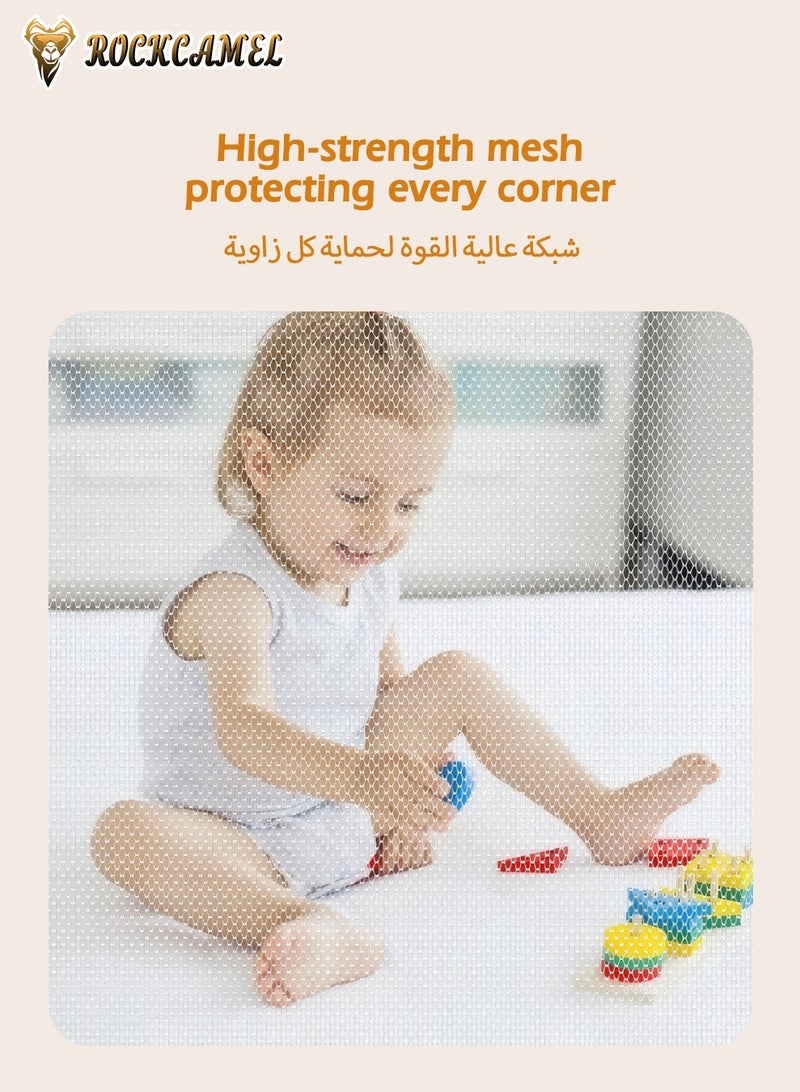 ROCKCAMEL سياج أطفال (بلاي بن) مع 3 ألعاب و60 كرة ملونة، حظيرة أطفال محمولة بمصاصات، شبكة قابلة للإزالة والغسيل، مركز أنشطة داخلي وخارجي (أصفر، 180 × 200 سم) - Image 5