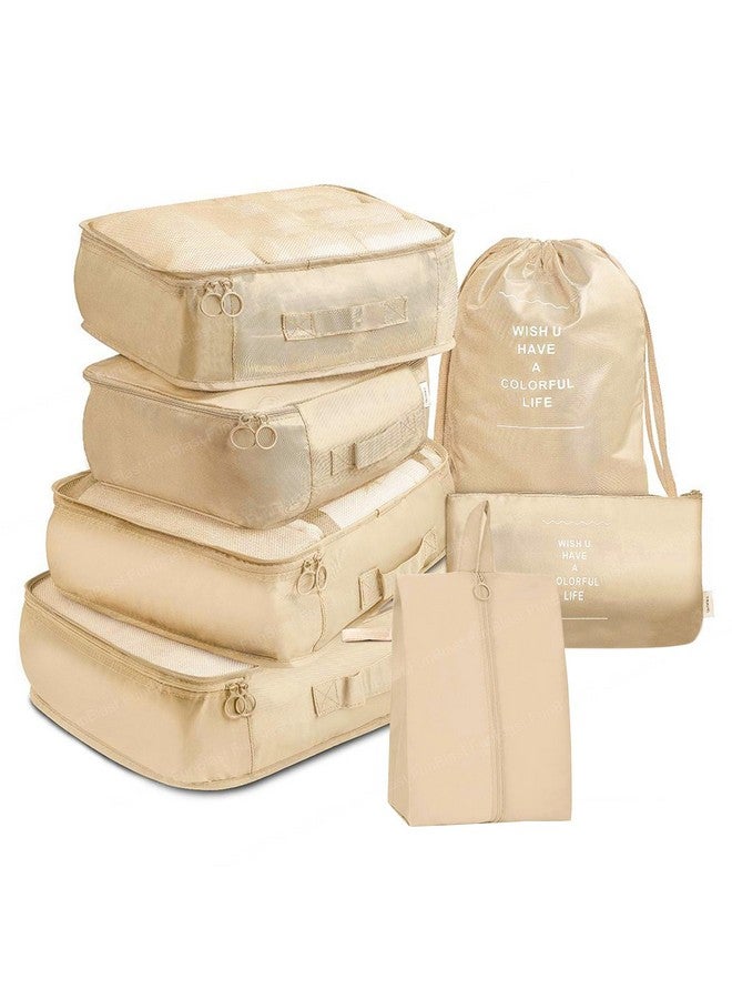 FunBlast Cubes Luggage Packing Organizers - 7 Set Packing Cubes Luggage Packing Organizers, Makeup Bags Organizer Packing Cubes with Shoe Bag, Laundry Bag for Travel (Beige) - Image 1