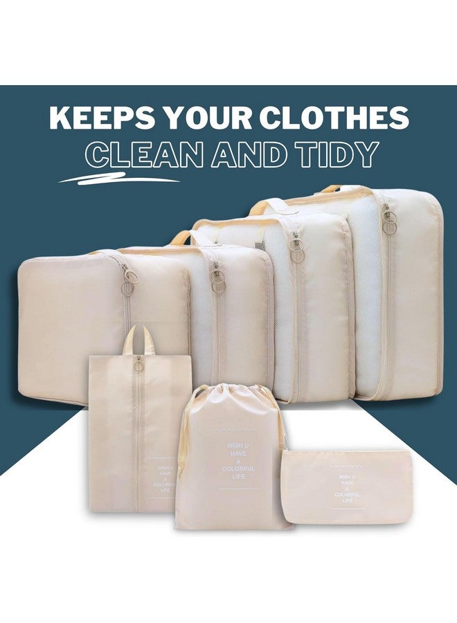 FunBlast Cubes Luggage Packing Organizers - 7 Set Packing Cubes Luggage Packing Organizers, Makeup Bags Organizer Packing Cubes with Shoe Bag, Laundry Bag for Travel (Beige) - Image 5