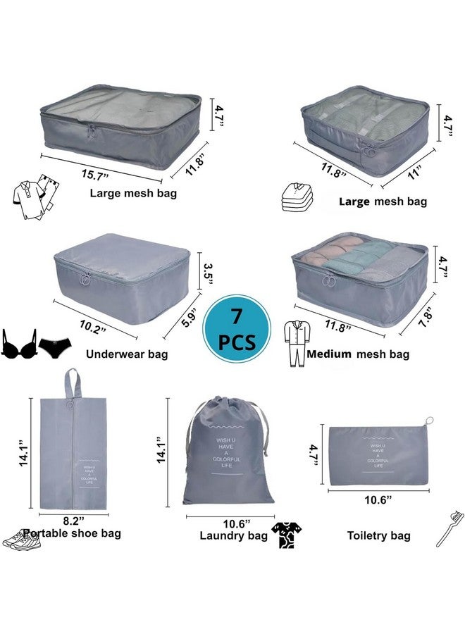 FunBlast Cubes Luggage Packing Organizers - 7 Set Packing Cubes Luggage Packing Organizers, Makeup Bags Organizer Packing Cubes with Shoe Bag, Laundry Bag for Travel (Beige) - Image 2