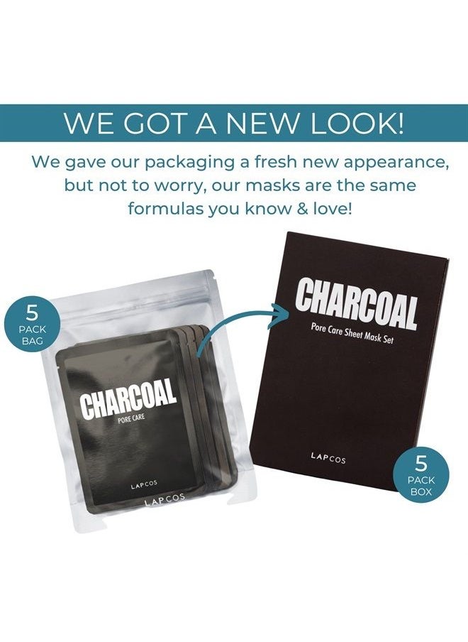 LAPCOS - Charcoal Sheet Mask, Daily Face Mask with Salicylic Acid and Tea Tree Oil to Detoxify and Tighten Skin, Korean Beauty Favorite, 5-Pack - Image 1