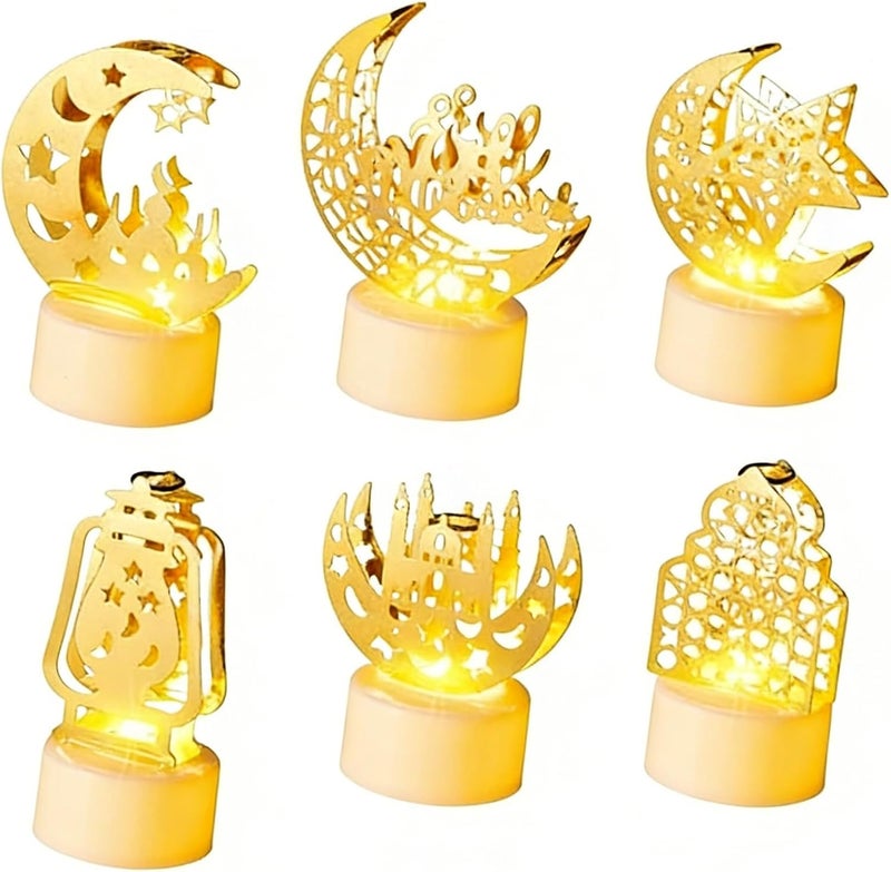 Honwor Moon and Castle Lighthouse Eid Lantern Lights - 6 Pcs Mini Night Light Decor for Ramadan, Home, Indoor, Outdoor, Bedroom, Tabletop Party Decoration - Image 1