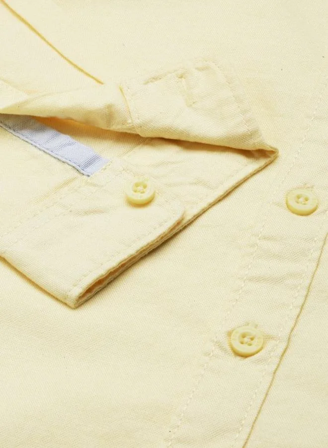 Bonkids Boy's shirts in regular fit yellow colour cotton fabric embellished pattern pull over closure woven weave type round collar type round neckline half sleeve length button down upper body wear type suitable for casual occasions – because standout style starts young!