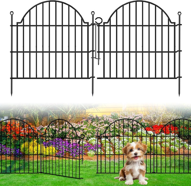 Blingluck Decorative Metal Garden Fence No Dig Outdoor Dog Fence 5 Panels with Lock, 24 in - Image 1