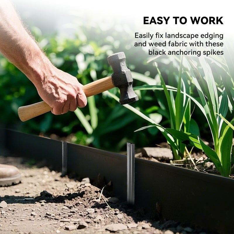 Worth Landscape Edging Stakes, 13Pcs 8Inch Corrugated Metal Garden Stakes Galvanized Steel Bender Board Anchoring Spikes, Black - Image 3