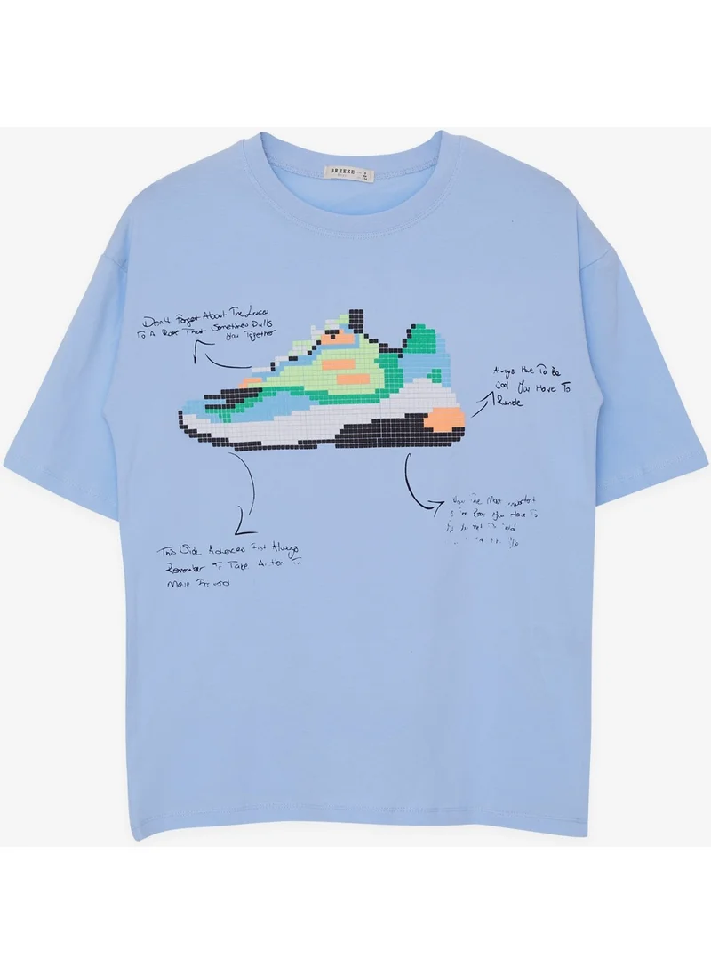 Breeze Boy's T-Shirt Colorful Shoes Printed Age 9-16, Light Blue