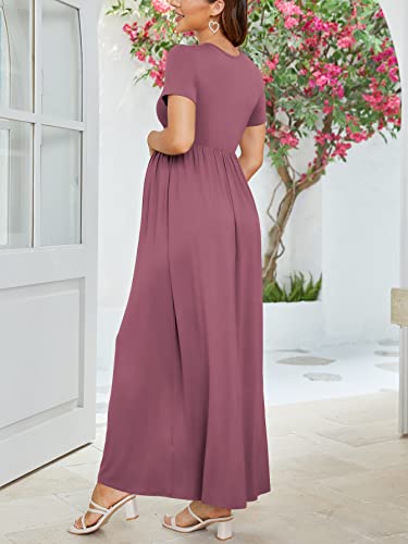 Xpenyo Women's Maternity Dresses Summer Casual Short Sleeve V Neck Wrap Long Maxi Dress Pregnancy Clothes for Baby Shower, Photoshoot, Party, Daily, Nursing, Mauve M - Image 4