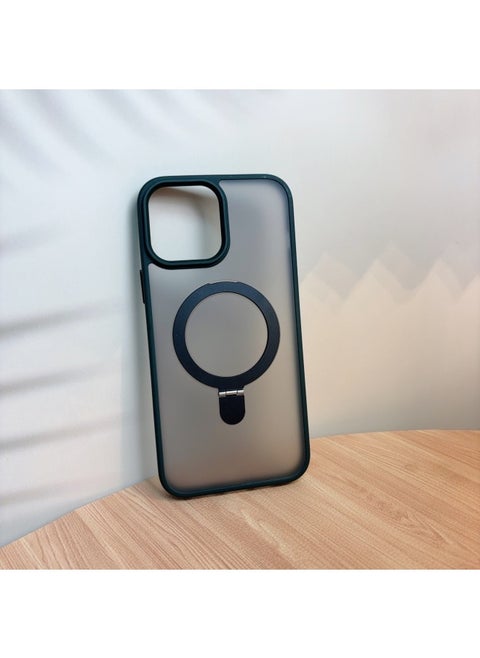 Applicable To For Iphone 16ProMax Mobile Phone Case For Iphone15 Bracket Magnetic Absorption Anti-fall Q1 Frosted Skin Feeling Fulcrum Factory-Color:Cangling Green-Applicable Models:For Iphone 14