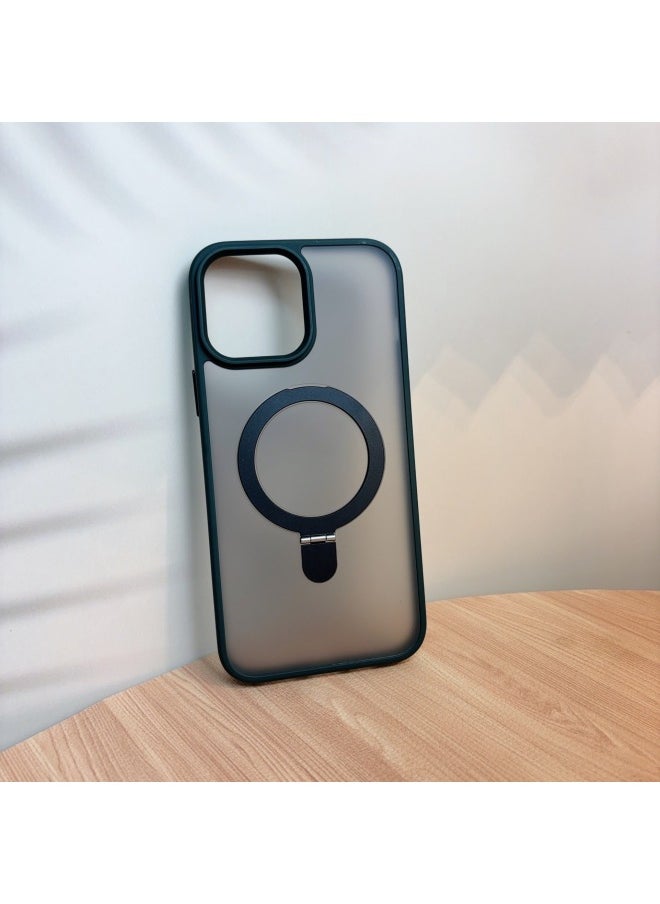 Generic - Applicable To For Iphone 16ProMax Mobile Phone Case For Iphone15 Bracket Magnetic Absorption Anti-fall Q1 Frosted Skin Feeling Fulcrum Factory-Color:Cangling Green-Applicable Models:For Iphone 14 - Image 1
