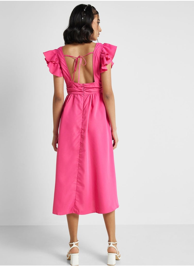Ginger - Ruffle Sleeve A Line Midi Dress - Image 1