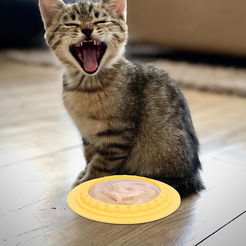 Slow Feed Cat Bowl with Mat, Yellow Non-Slip Silicone Slow Feeder for Cats and Small Dogs, Anti-gulping Pet Feeding Plate to Reduce Eating Speed and Promote Digestion - Image 5