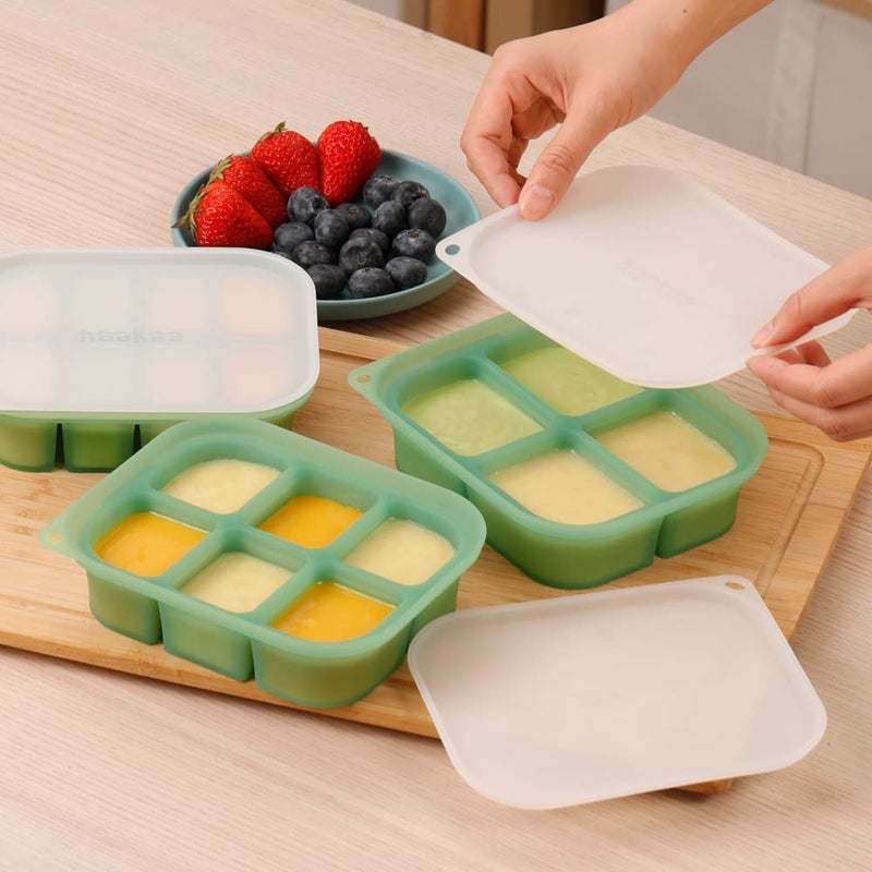 haakaa Silicone Baby Food Tray - Breastmilk Homemade Baby Food Mold - Baby Fresh Food Freezer Tray - Ice Cube Tray - - 4m+ Baby Toddler Kid - Pea Green - Image 2