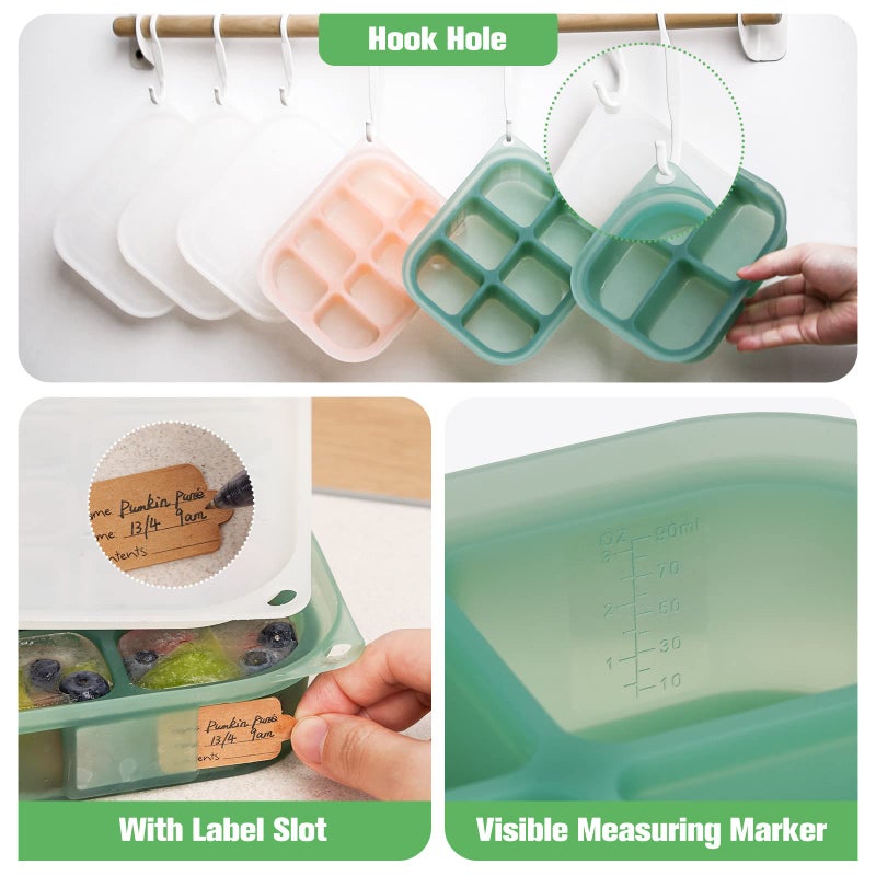 haakaa Silicone Baby Food Tray - Breastmilk Homemade Baby Food Mold - Baby Fresh Food Freezer Tray - Ice Cube Tray - - 4m+ Baby Toddler Kid - Pea Green - Image 5