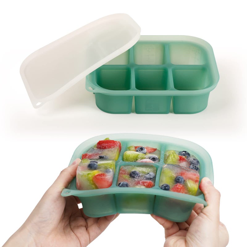 haakaa Silicone Baby Food Tray - Breastmilk Homemade Baby Food Mold - Baby Fresh Food Freezer Tray - Ice Cube Tray - - 4m+ Baby Toddler Kid - Pea Green - Image 1
