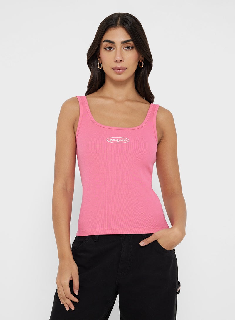 GUESS Embroidered Logo Detail Ribbed Tank - Image 1