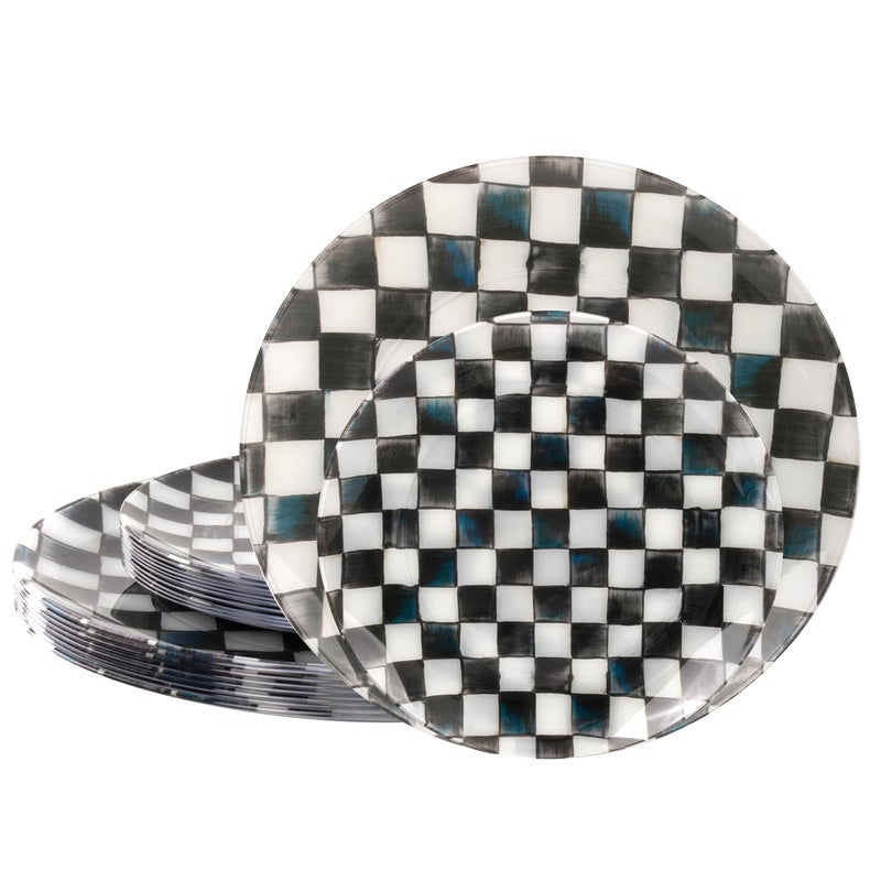 U-QE UQE 20PCS Black Plastic Plates for Party Retro Checkered Plates Disposable Heavy Duty Black and White Plate for Party Birthdays 10 1025 Inch Dinner and 10 75 Inch Dessert Plate - Image 2