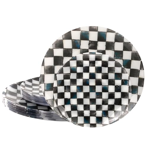 U-QE UQE 20PCS Black Plastic Plates for Party Retro Checkered Plates Disposable Heavy Duty Black and White Plate for Party Birthdays 10 1025 Inch Dinner and 10 75 Inch Dessert Plate - Image 1