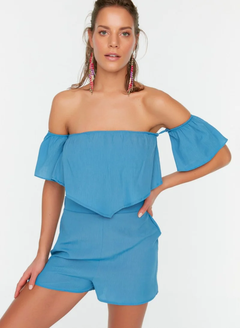 trendyol Bardot Knitted Top & Shorts Set