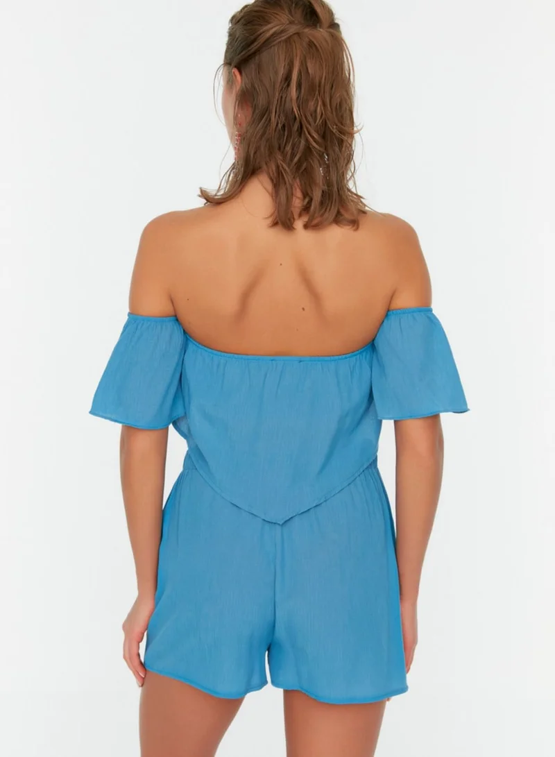 trendyol Bardot Knitted Top & Shorts Set