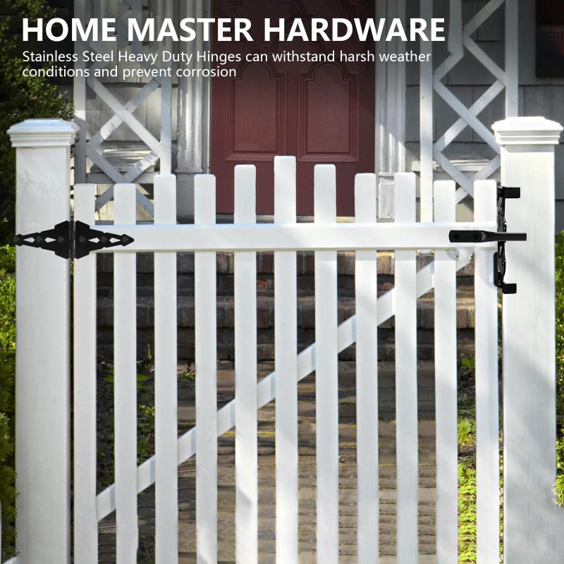 HOME MASTER HARDWARE 8 inch Gate Hinges Heavy Duty gate Hinges Wood Gate Hinges for Wooden Fences for patios  barn Doors  Yard gate with Screws  Black  (6 Pack) - Image 2