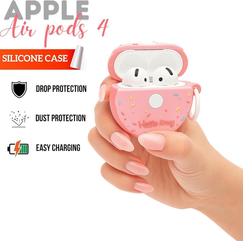 Emoh Roced Compatible with AirPods 4 Cover 2024, Case Cover for AirPods 4th Generation Case for Apple Airpods 4 2024 with Keychain for Women Girls (Donut Kitty, Airpod 4th Generation Case) - Image 5