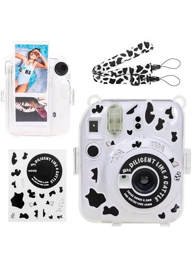 Generic 3 Pack Clear Camera Case Compatible with Fujifilm Instax Mini 12 Instant Camera, Clear Instax Mini 12 Case with Photo Pocket Holds and Adjustable Shoulder Strap & Cute Camera Sticker (Black and White)  - Image 1