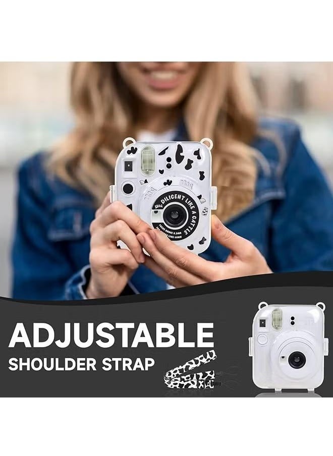Generic 3 Pack Clear Camera Case Compatible with Fujifilm Instax Mini 12 Instant Camera, Clear Instax Mini 12 Case with Photo Pocket Holds and Adjustable Shoulder Strap & Cute Camera Sticker (Black and White)  - Image 2