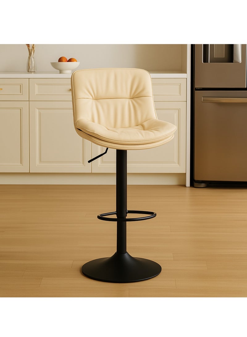 Wooden Twist Lunara 360° Swivel Cafe Bar Stool Chair Adjustable Counter Height with Backrest (Beige)  - Image 1