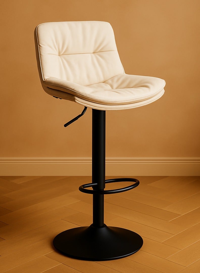 Wooden Twist Lunara 360° Swivel Cafe Bar Stool Chair Adjustable Counter Height with Backrest (Beige)  - Image 3