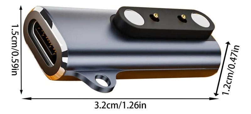 2-Pin Magnetic USB-C Charger Adapter for Garmin MARQ Gen 2, Redmi Watch 3/4, Huawei Band 8/7, Type-C Female to 2-Pin Magnetic Smartwatch Charging Converter Connector (Black) - Image 1