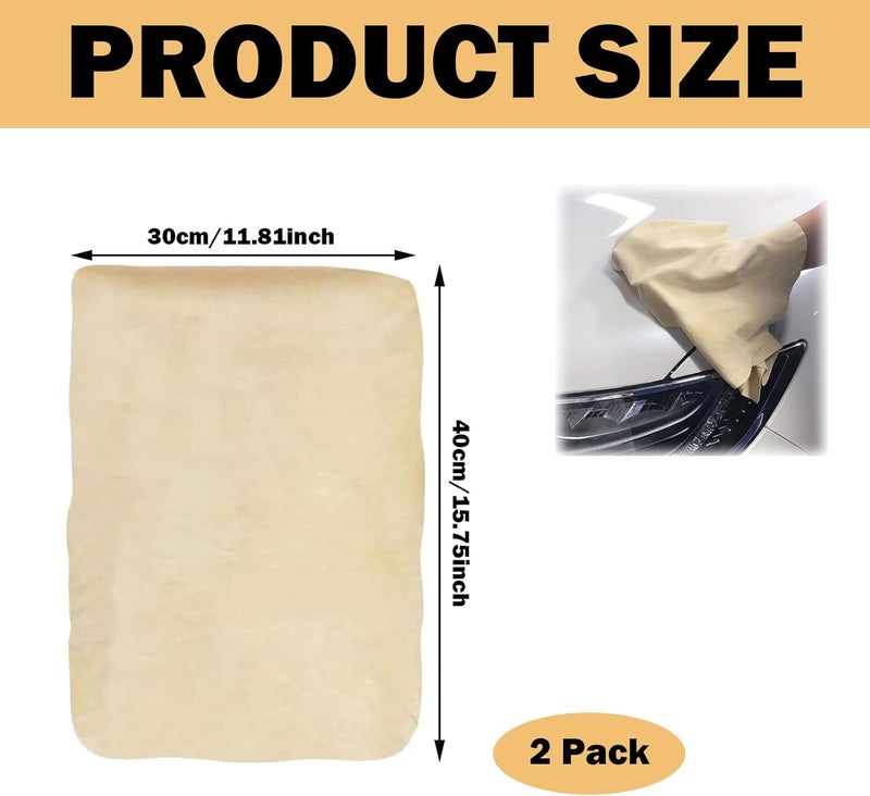 XNBTFK 2 PCS Chamois Leathers for Cars, 40 x 30 cm Soft Shammy Leather Cloth - Image 2