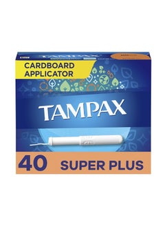 Tampax Tampons, Super Plus Absorbency, Cardboard Applicator, Leakgaurd Skirt, Unscented, 40 Count  - Image 1