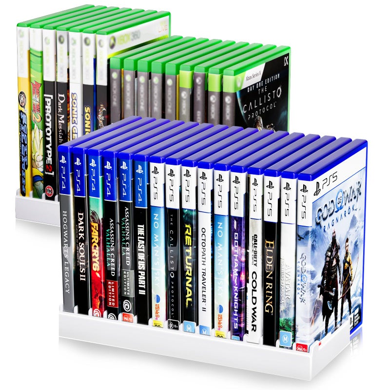 Nargos Video Game Storage Holder for for PS5/ PS4/ PS3/ PS2/ Xbox One/Xbox 360 and Xbox Series X/S/Wii/Switch/Switch 2 Game Cases, DVD and Blu-Ray Organizer for Desk (2, White) - Image 1