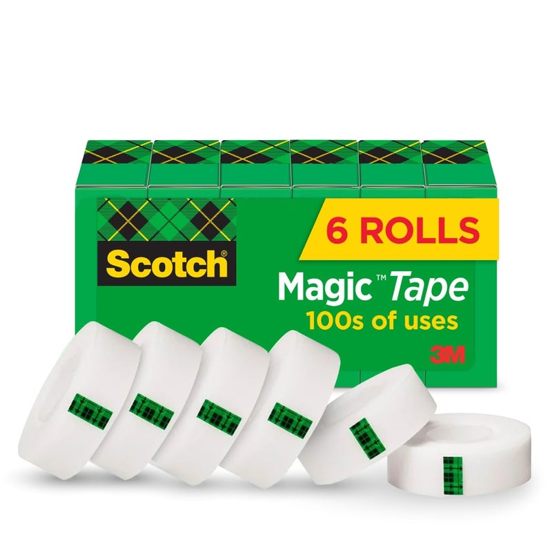 Scotch Magic Tape, Invisible, Repair Christmas Cards and Use as Holiday Gift Wrap Supplies for Christmas, 6 Tape Rolls - Image 1