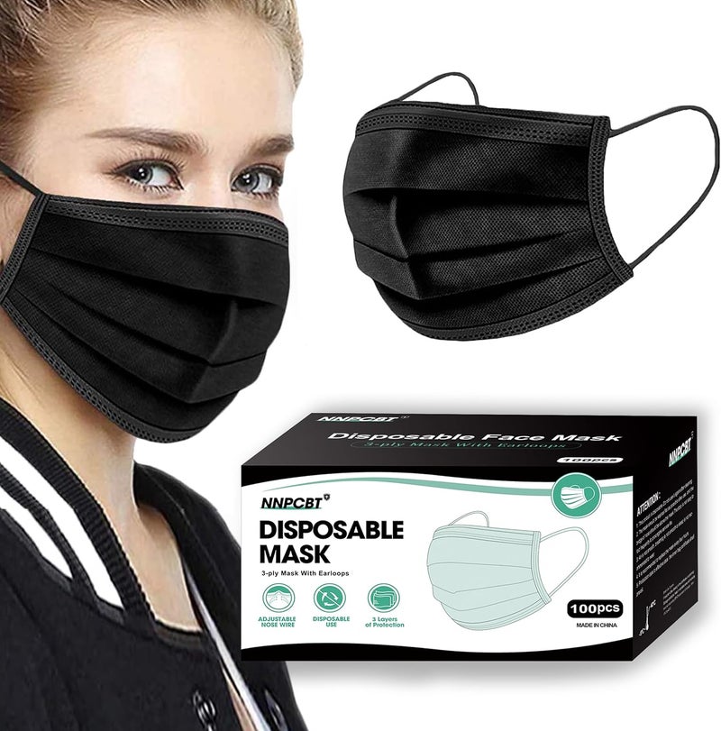 NNPCBT Generic 100PCS 3 ply black disposable face shield filter protection - Image 1