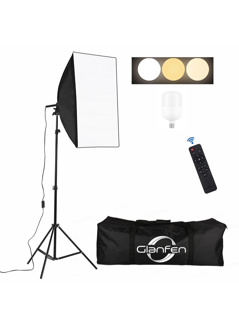 Glanfen Photography Soft Box Lighting Kit with 200W 3 Colors Bulbs Soft Boxes and Carry Bag for Portrait Product Shooting  - Image 1