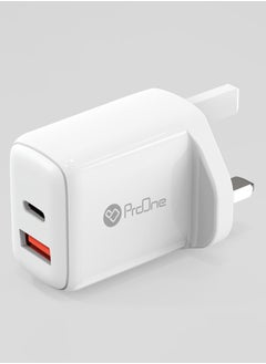 ProOne ProOne PWC585 20W PD & QC3.0 Dual Port Wall Charger with 3-in-1 Anti-Knotted Fast Charging Cable (Micro, Lightning, Type-C) , Compact UK Plug, High-Speed USB-A & Type-C Outputs for Universal Compatibility, White  - Image 3