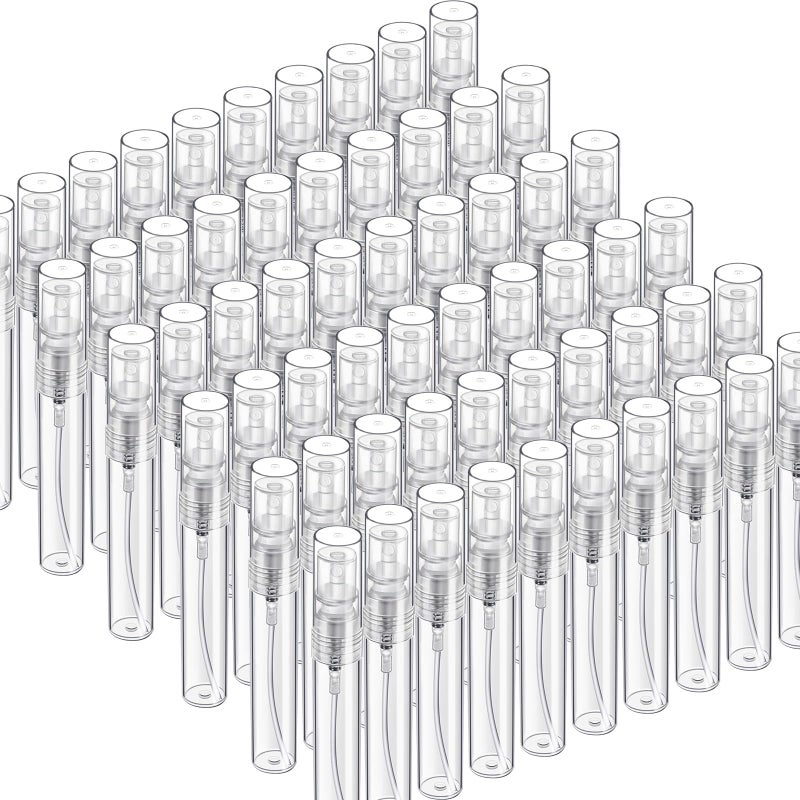 Fandamei 60PCS 5ml Mini Spray Bottle, Mini Clear Plastic Spray Bottle Empty, Fine Mist Refillable Mini Perfume Bottle, Perfume Atomizer, Small Empty Sample Containers, Plastic Portable Travel Bottle - Image 1