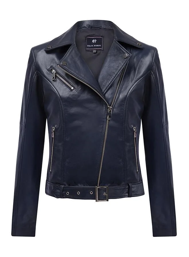 FELIX HARDY Genuine Leather Navy Biker Jacket