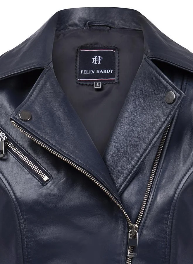 FELIX HARDY Genuine Leather Navy Biker Jacket