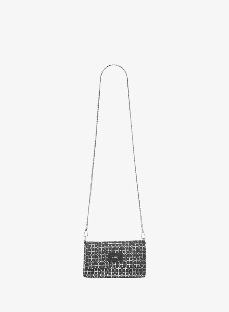 MISSY Womens Missy Embellished Crossbody Bag With Snap Button Closure And Chain Strap Ramadan Collection