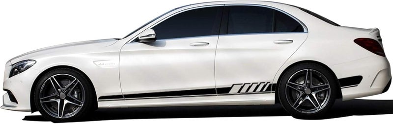 LINGYUE Car Side Stickers for Mercedes Benz C Class W205 C63 C180 C200 C300 C350 C43 Coupe,Car Side Skirt Stripes Sticker Vinyl Trims Decal Decor Accessories,Black