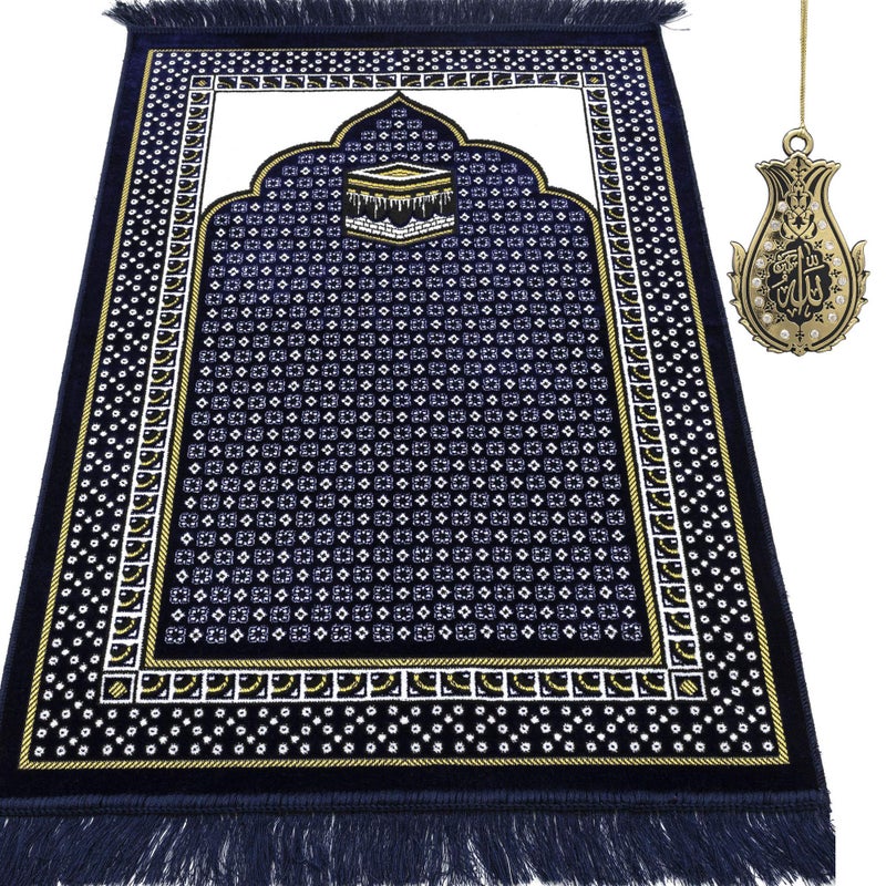 Modefa Turkish Islamic Prayer Rug Thin Lightweight Velvet Praying Carpet Soft Muslim Praying Mat Janamaz Ramadan or Eid Gift for Men Women with Car Hanger Dancing Rose Vine Blue