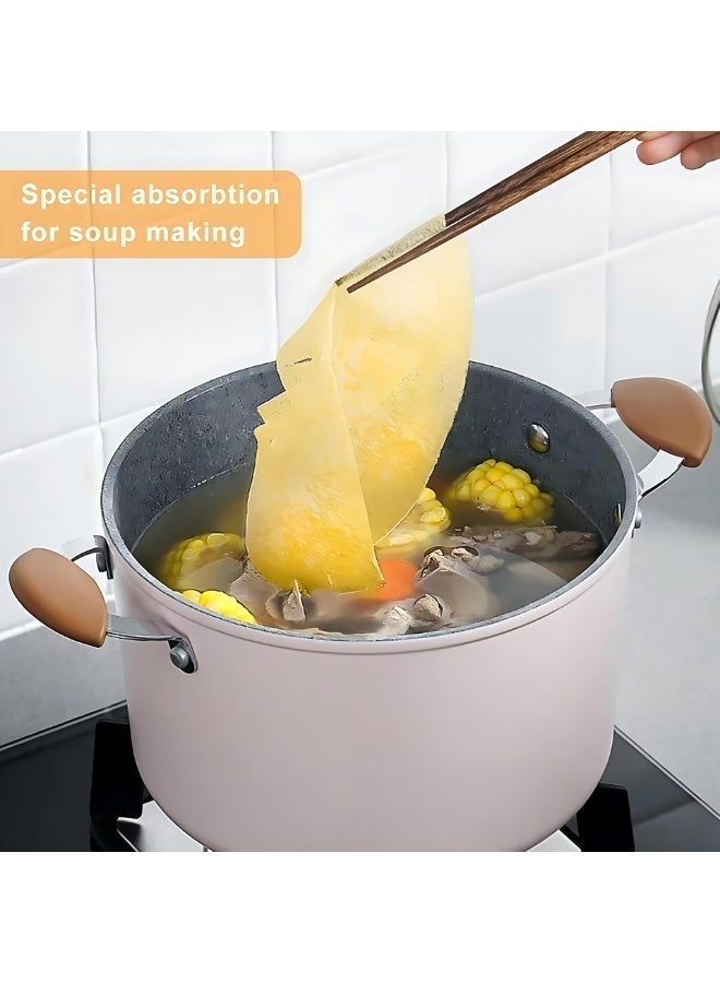 50 قطعة من ورق امتصاص الزيت للطهي - غشاء مرشح محب للماء بدرجة غذائية، أوراق ماصة للزيت للاستخدام الواحد للشوربات والأطعمة المقلية والخبز - ماص للدهون في المطبخ، سهل الاستخدام وخالٍ من الفوض. - Image 4