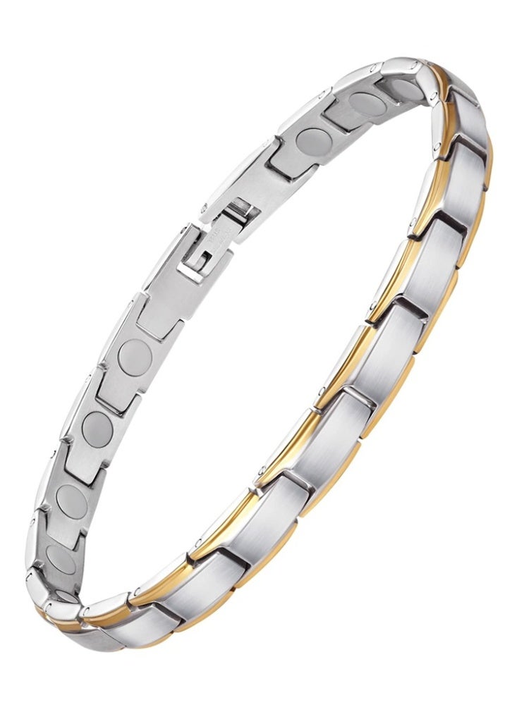 bebeFuture Elegant Two-Tone Stainless Steel Chain Bracelet for Women - Adjustable Link Design - Image 1