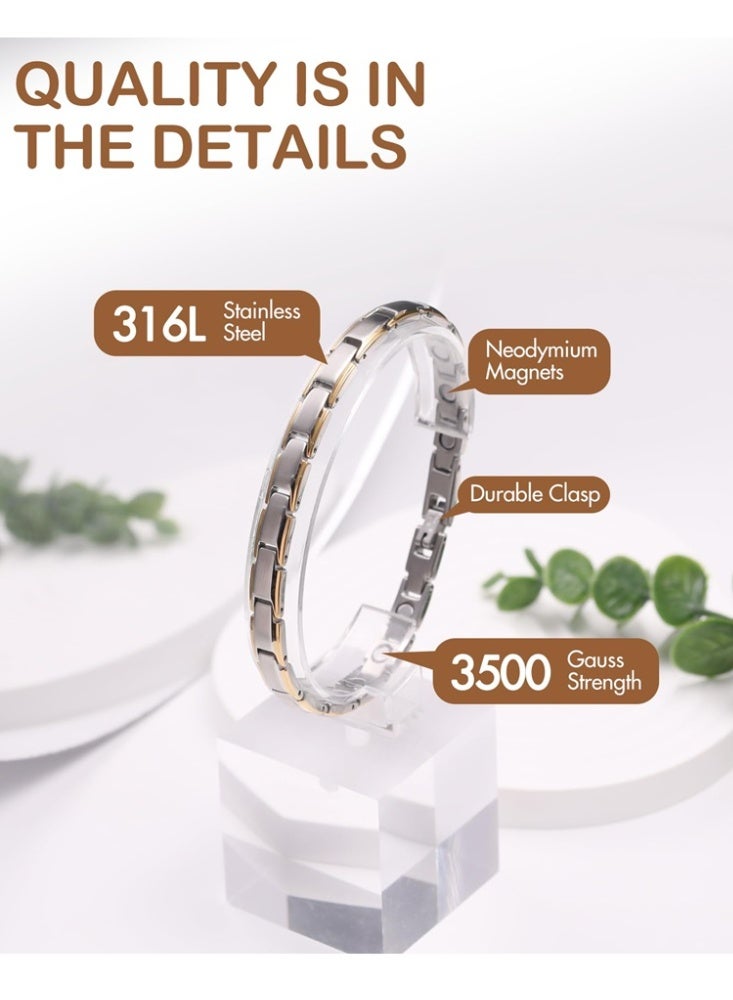 bebeFuture Elegant Two-Tone Stainless Steel Chain Bracelet for Women - Adjustable Link Design - Image 2