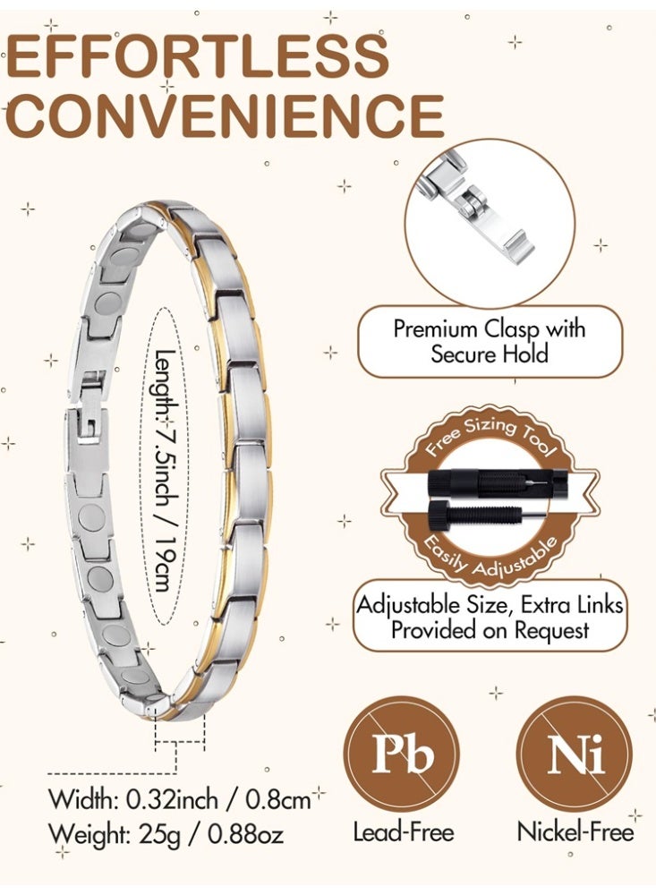 bebeFuture Elegant Two-Tone Stainless Steel Chain Bracelet for Women - Adjustable Link Design - Image 3