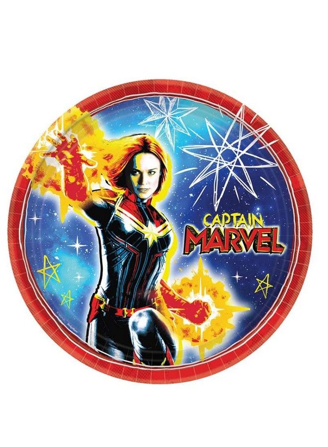 Amscan 552282"Captain Marvel" Blue And Red Round Party Paper Plates 9" 8 Ct. - Image 2